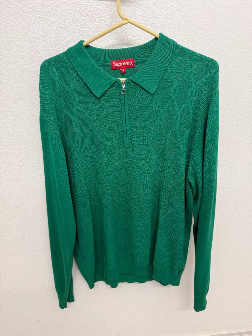 Supreme Green Knit Polo Zip-Up Sweater Size M